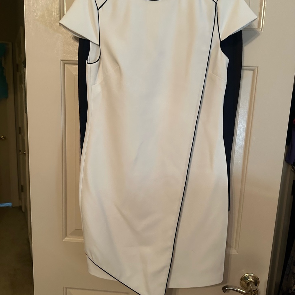 Ted Baker Asymmetrical White Dress with Black Trim